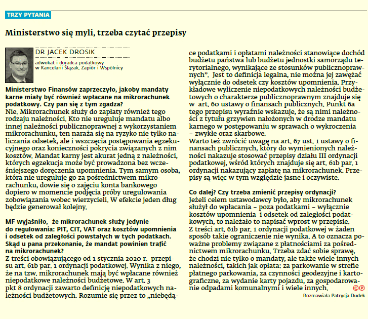 dr Jacek Drosik o nowej ordynacji podatkowej dla Dziennika Gazety Prawnej