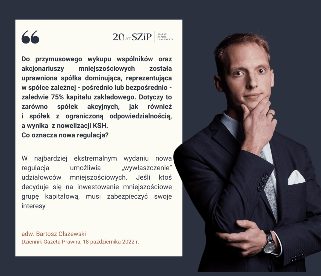 Czy akcjonariusze mniejszościowi powinni czuć się zagrożeni po nowelizacji KSH ? adw. Olszewski dla Gazety Prawnej.